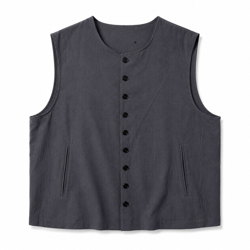 Charcoal Grey Textured Vest Top Pockets Minimalist Old Money Luxury Designer